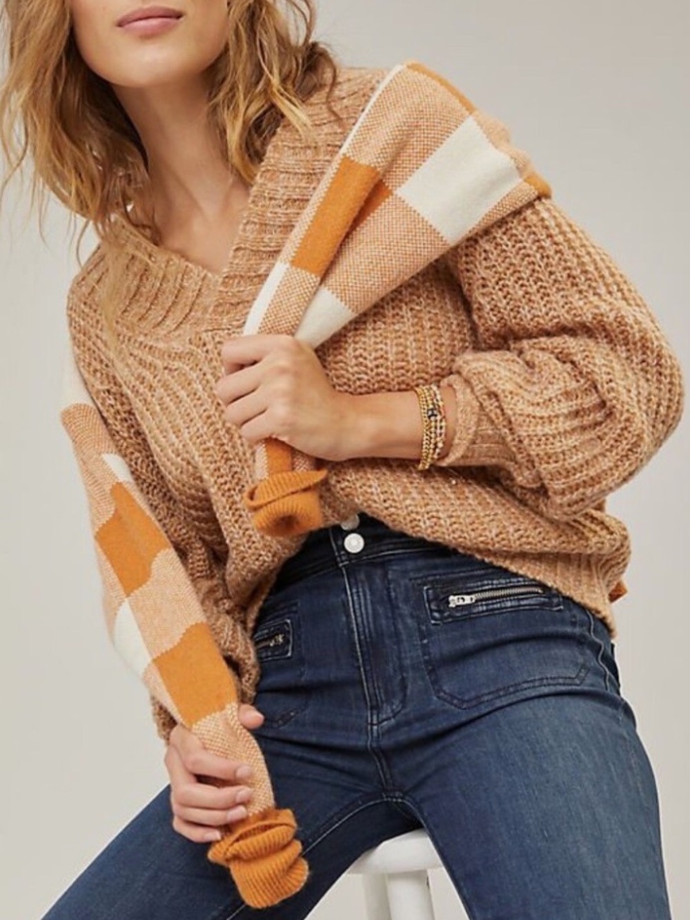 By Anthropologie wool Honore ribbed v-neck sweater L petite timeless old money